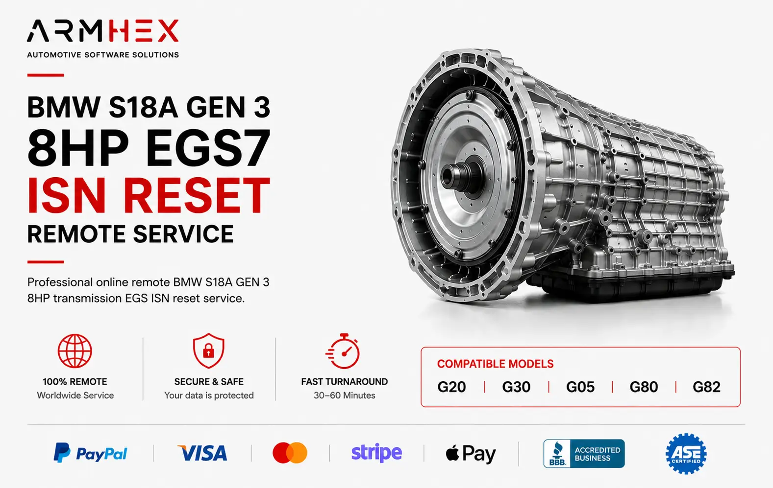 BMW S18A GEN 3 8HP EGS7 ISN RESET REMOTE SERVICE - ARMHEX