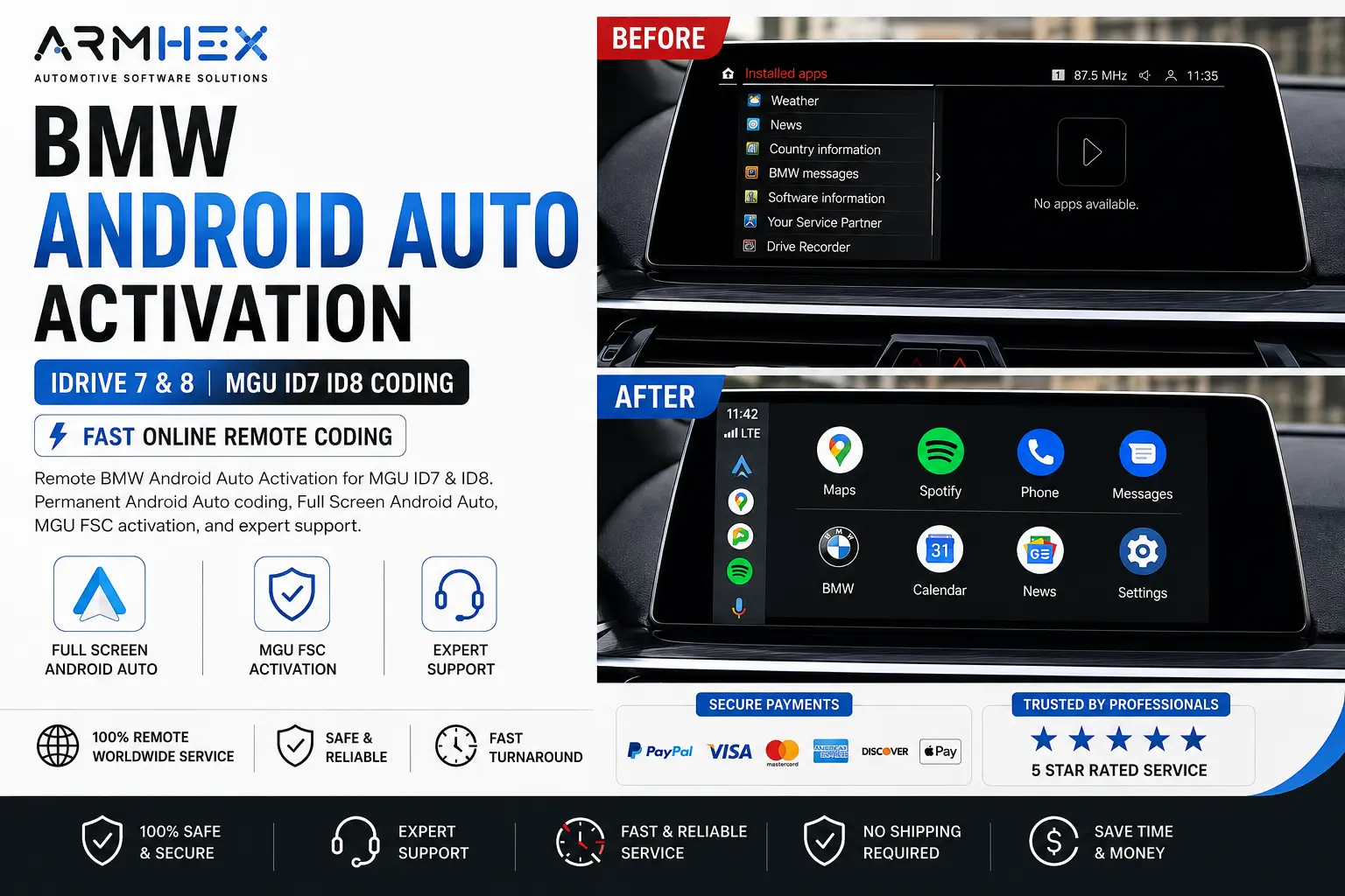 BMW Android Auto Activation for iDrive 7 & 8 MGU Remote Service - ARMHEX