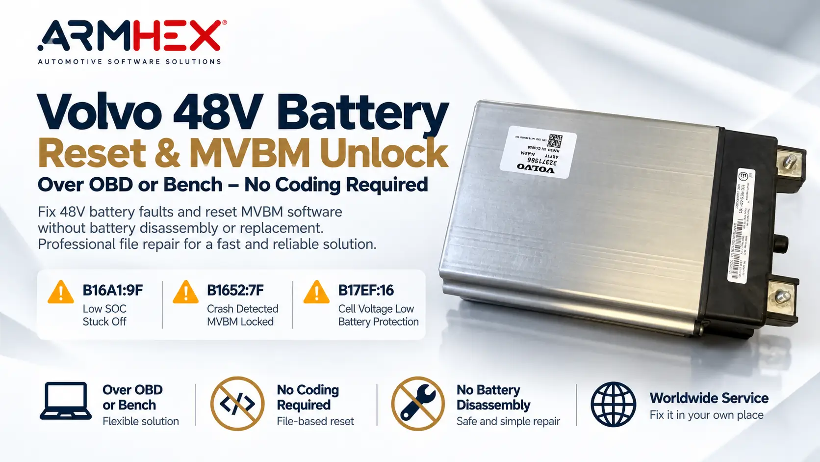 Volvo 48V Battery Reset & Unlock VIA OBD BENCH - ARMHEX